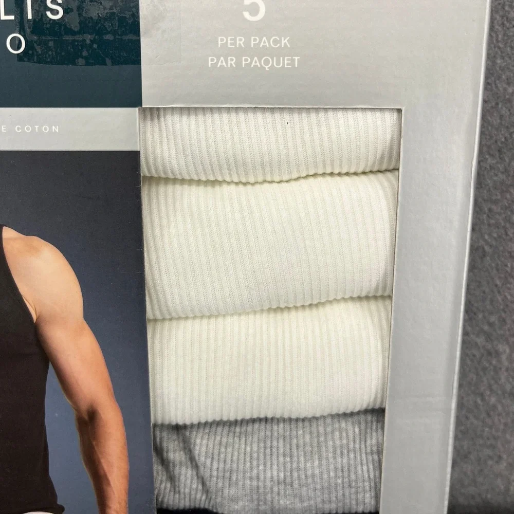 Perry Ellis Portfolio Tank Top Mens Medium 5 Pack White Grey Black Ribbed Cotton
